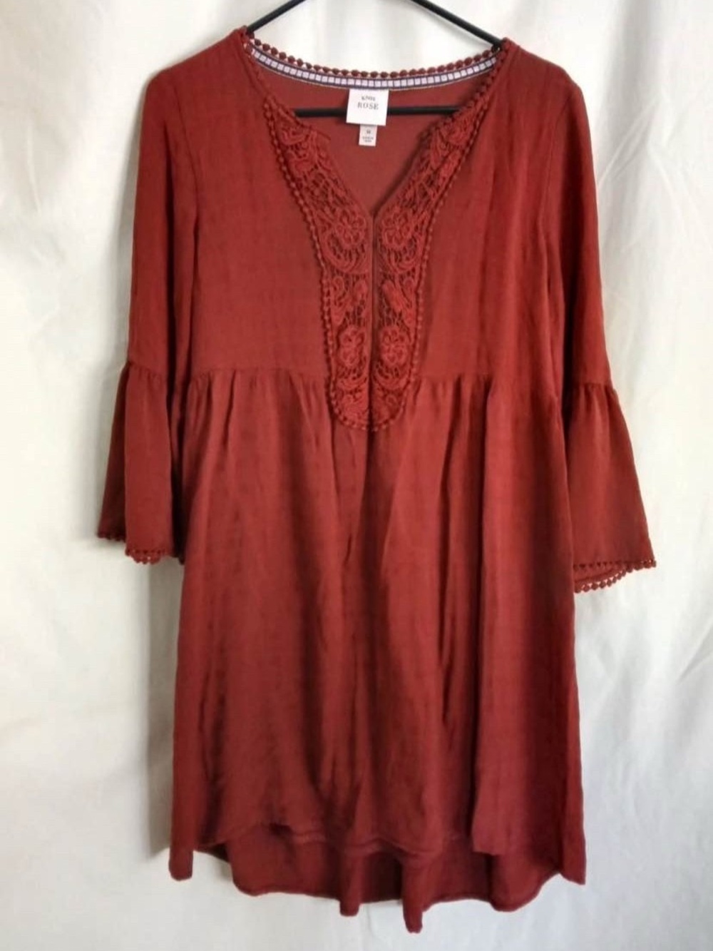 Knox Rose Rust Red Crochet-Trim Peasant Tunic